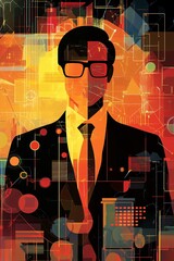 Aufkleber - Businessman standing with futuristic digital city background