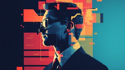 Aufkleber - Businessman looking away with abstract pixelated overlay effect