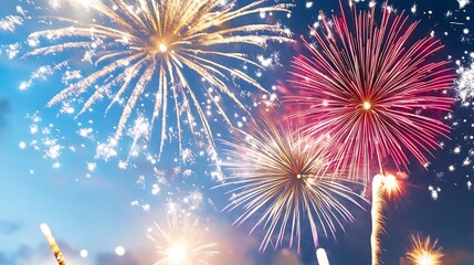Aufkleber - Colorful Fireworks Exploding in the Night Sky Creating a Festive Atmosphere : Generative AI