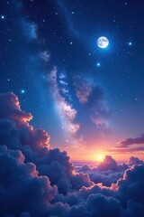 Wall Mural - Celestial canvas with twinkling stars and moonlit clouds, stars, universe, astronomy