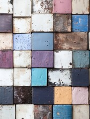 Fototapete - Artistic Arrangement of Vintage Colorful Wooden Blocks Creating an Engaging Textured Wall : Generative AI