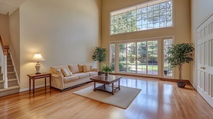 Wall Mural - Bright and Modern Living Room with Large Windows and Cozy Furniture : Generative AI