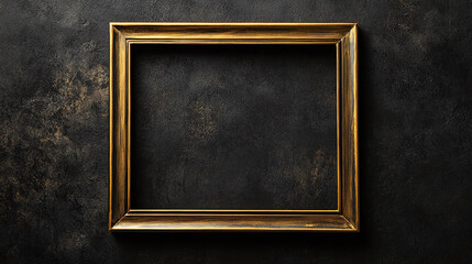 Wall Mural - Minimalist gold frame with rounded corners on black background.