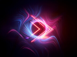 Canvas Print - vibrant neon arrows form a double exposure effect against swirling cosmic energy. illuminated geomet