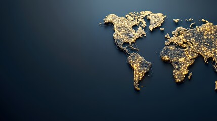 Glowing world map with illuminated connections on dark background