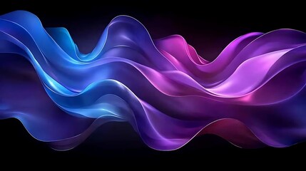 Wall Mural - Abstract flowing fabric, blue purple waves, dark background, website banner.