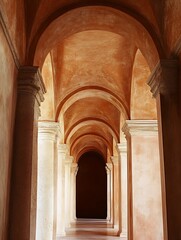 Aufkleber - Elegant Architectural Design Featuring Arched Hallways and Warm Earthy Tones : Generative AI