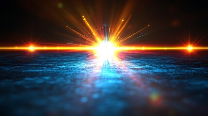 Wall Mural - bright light explosion over blue surface. abstract background for design.