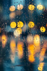 Aufkleber - Colorful Bokeh and Raindrops on Window Pane with Blurry City Lights : Generative AI