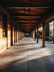Poster - Inviting Hallway with Wooden Beams and Soft Natural Light : Generative AI