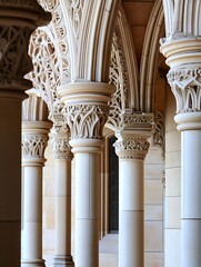 Aufkleber - Elegant architectural columns featuring detailed carvings in historical building providing stunning visual aesthetics : Generative AI