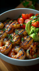 Wall Mural - Grilled Shrimp Bowl with Avocado and Tomato Salad