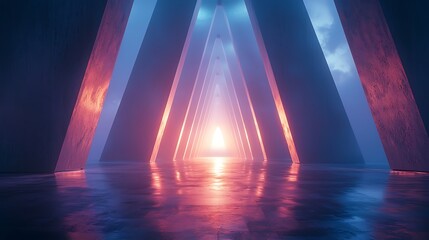 Wall Mural - Futuristic Triangle Corridor Sunset.