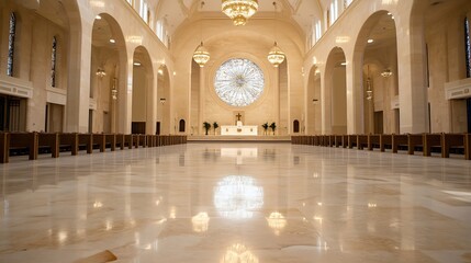 Poster - Gorgeous Interior of Religious Building with Stunning Architecture and Elegant Lighting : Generative AI
