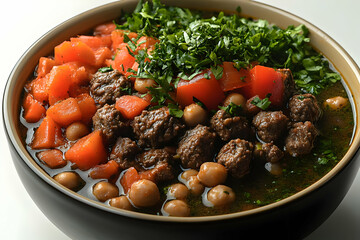 Poster - Hearty Beef Meatball Stew With Chickpeas And Vegetables