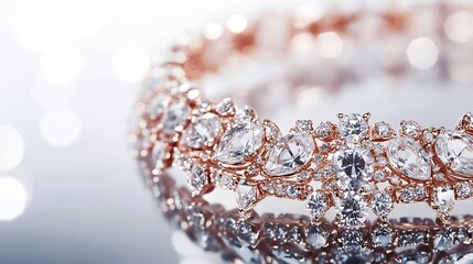 Poster - Elegant Rose Gold Diamond Bracelet Sparkling with Reflections and Bokeh Light Background : Generative AI