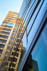 Leinwandbilder - Contemporary building reflecting sky in its glass facade showcasing modern architecture : Generative AI