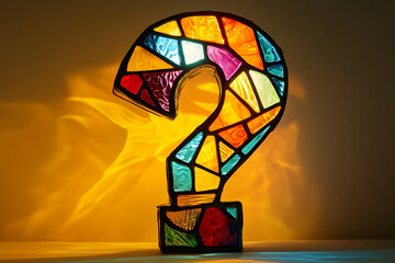 Wall Mural - Colorful Stained Glass Question Mark Lamp on Yellow Background