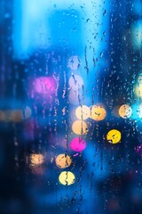 Aufkleber - Rainy Cityscape with Colorful Bokeh and Water Droplets on Glass : Generative AI