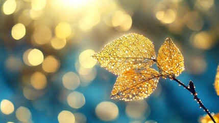 Poster - Close Up of Dewy Leaves Glowing in Soft Natural Light with Bokeh Background : Generative AI