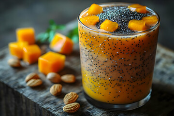 Sticker - Layered Mango Smoothie In Glass With Almonds And Seeds