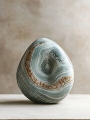 Aufkleber - Elegant Natural Stone Sculpture with Blue and Brown Swirls Ideal for Home Decor : Generative AI
