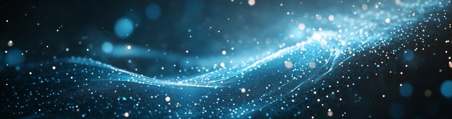Wall Mural - abstract blue digital wave particles in dark background