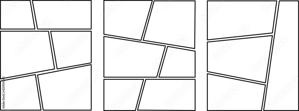 Set of collage grid manga comic storyboard layout panel blank template ...