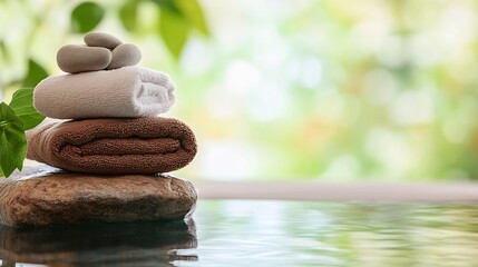Poster - Soft towels and smooth stones on serene spa background for relaxation and self care : Generative AI
