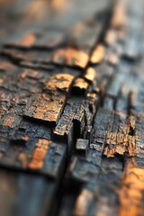 Poster - Intriguing close up of cracked burnt wood texture captured in warm light for design inspiration : Generative AI
