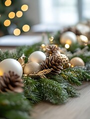 Poster - Elegant Holiday Decoration with Christmas Ornaments and Pine Cones : Generative AI