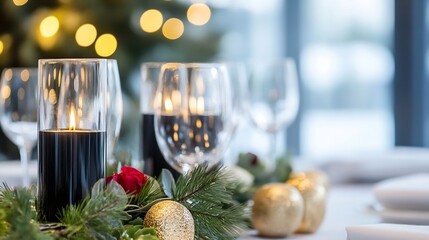 Aufkleber - Beautiful Festive Table Decor with Candle and Christmas Ornaments for Family Gatherings : Generative AI