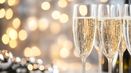 Poster - Sparkling Champagne Glasses for Celebrating Special Occasions with Bokeh Background : Generative AI