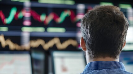 Poster - Businessman Analyzing Financial Data on Multiple Monitors in Modern Office : Generative AI