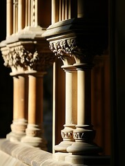 Aufkleber - Elegant Architectural Detail of Stone Columns at Dusk with Soft Natural Light : Generative AI