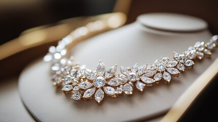 Aufkleber - Stunning golden necklace embellished with sparkling diamonds elegantly displayed as jewelry art : Generative AI