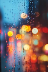 Aufkleber - Colorful Rainy Night with Reflections and Bokeh Lights Through a Water-Streaked Window : Generative AI
