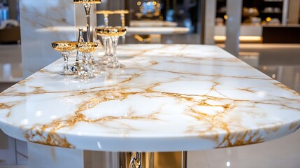 Aufkleber - Elegant modern marble table with golden accents in chic interior design : Generative AI