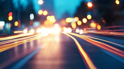 Poster - Abstract Motion Blur of City Lights and Traffic at Night : Generative AI