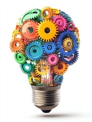 Aufkleber - Colorful gears arranged in a creative light bulb shape representing innovation and ideas : Generative AI