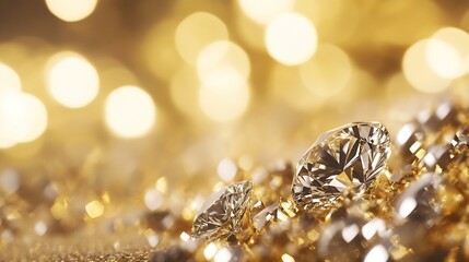 Aufkleber - Glistening diamonds on a golden background showcasing luxury and brilliance : Generative AI