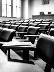Leinwandbilder - Empty Classroom with Modern Chairs in Black and White Focused Detail : Generative AI