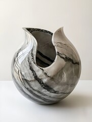 Poster - Artistic Marble Vase with Unique Curved Shape and Elegant Natural Patterns : Generative AI