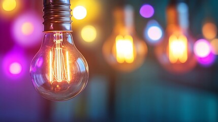 Aufkleber - Vintage Style Light Bulb Glowing Brightly Against a Colorful Background Creating a Warm Atmosphere : Generative AI
