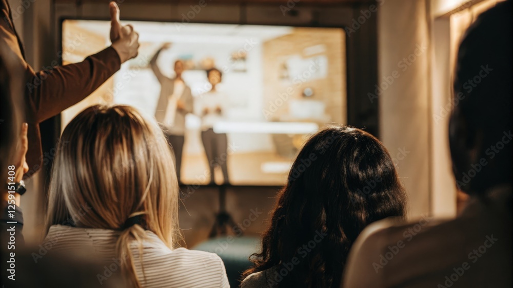 A close interaction shot of a presenter illustrating new digital ...