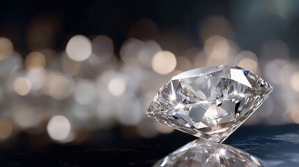 Aufkleber - A stunning diamond positioned on a reflective surface with blurred bokeh background showcasing its brilliance and clarity : Generative AI