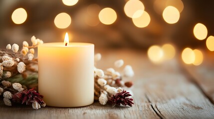 Leinwandbilder - Cozy Candlelit Scene with Warm Glow and Natural Decor Elements : Generative AI