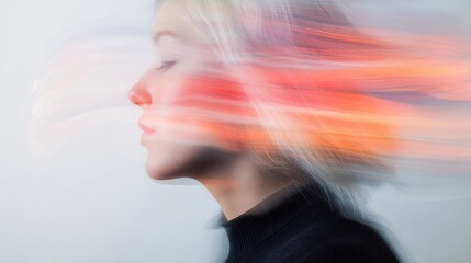 Aufkleber - Dynamic Portrait of a Woman with Colorful Motion Blur Creating a Dreamlike Effect : Generative AI