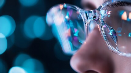 Leinwandbilder - Close Up of Stylish Eyeglasses Reflecting Bright Bokeh Lights in an Artistic Composition : Generative AI