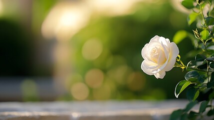 Poster - Elegant White Rose Glowing Softly in a Sunny Garden Setting : Generative AI